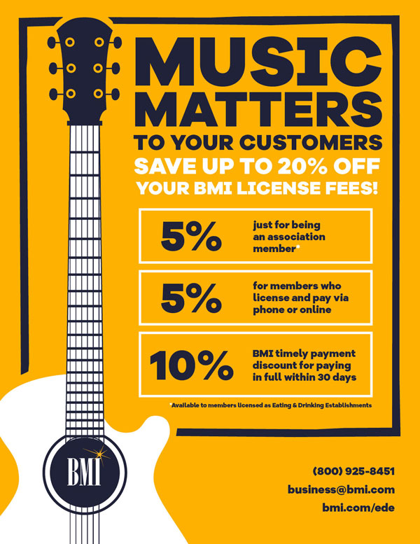 music matters save 20% on your BMI license poster
