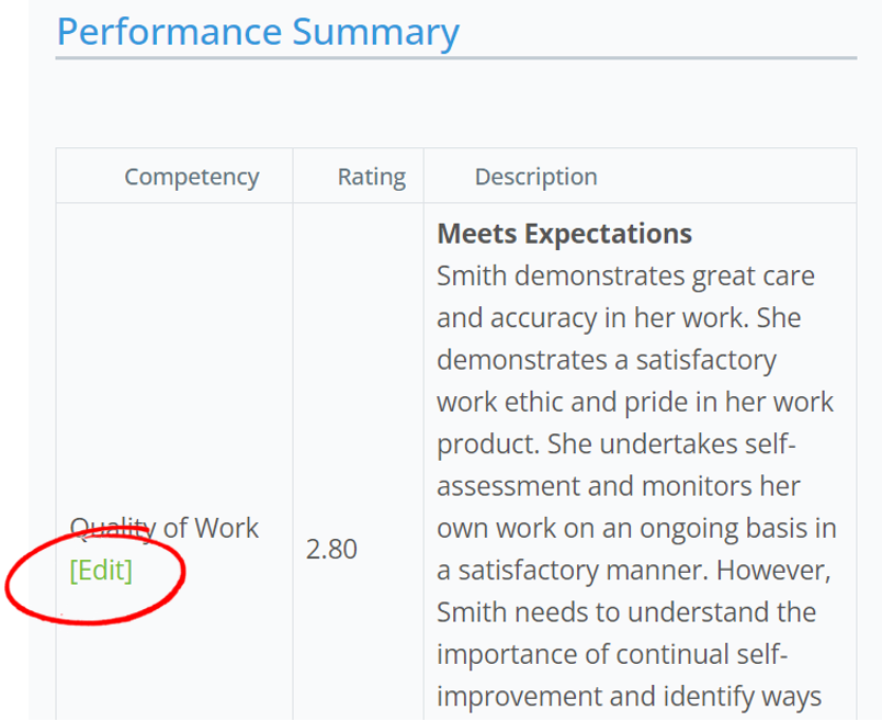 Zywave screenshot of performance summary with edit option circled